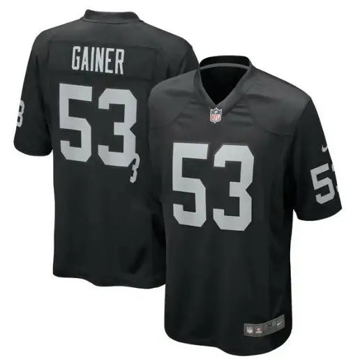 Black Amari Gainer Las Vegas Raiders Nike jersey with number 53 for Las Vegas Raiders fans