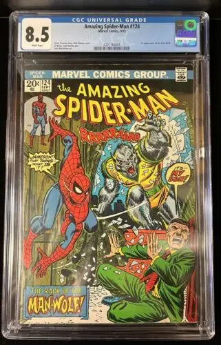 Graded Amazing Spider-Man comic book CGC 8.5 featuring Man-Wolf for collectors