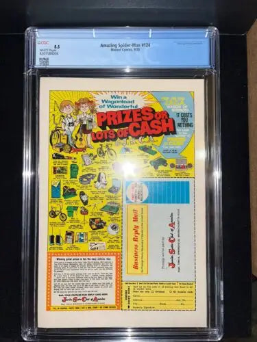 Graded Amazing Spider-Man #124 CGC 8.5 comic book featuring 1st App of the Man-Wolf