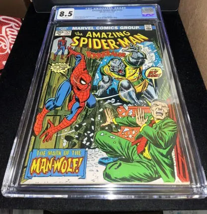 Graded Amazing Spider-Man #124 comic book CGC 8.5 featuring Man-Wolf 1973 collectible