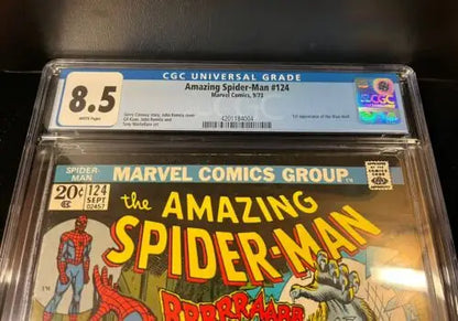 Graded Amazing Spider-Man #124 CGC 8.5 comic book featuring the Man-Wolf from 1973