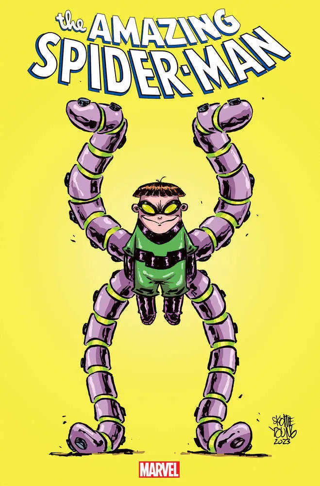 Cartoon Doctor Octopus with mechanical arms in Amazing Spider-Man 30 Skottie Young Variant