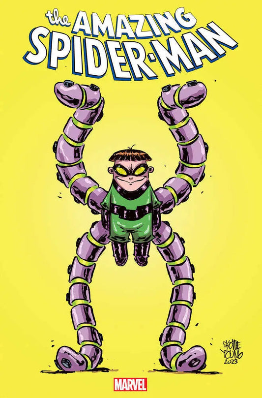 Cartoon Doctor Octopus with mechanical arms in Amazing Spider-Man 30 Skottie Young Variant