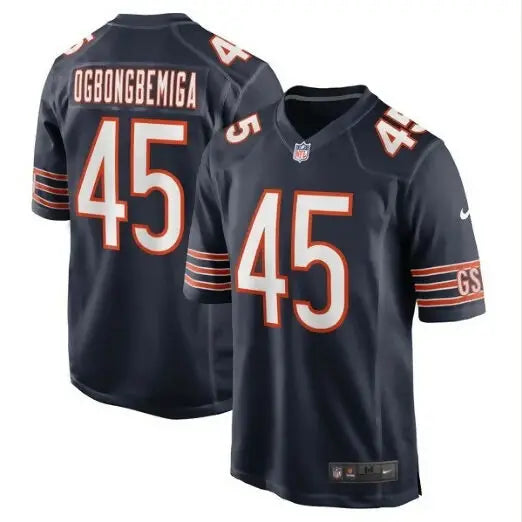Dark blue Amen Ogbongbemiga Chicago Bears Nike Game Jersey with white and orange 45 numbers