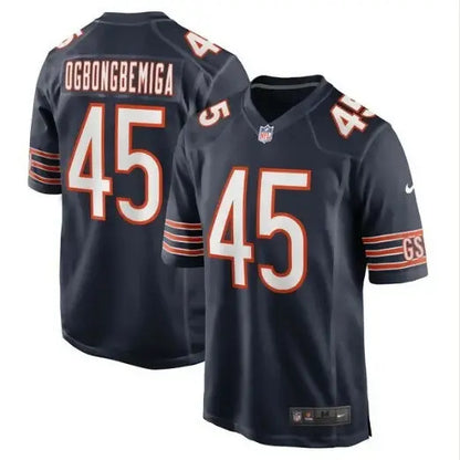 Dark blue Amen Ogbongbemiga Chicago Bears Nike Game Jersey with white and orange 45 numbers