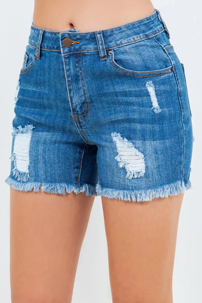 American Bazi high waist distressed denim shorts with frayed hems for stylish summer wear