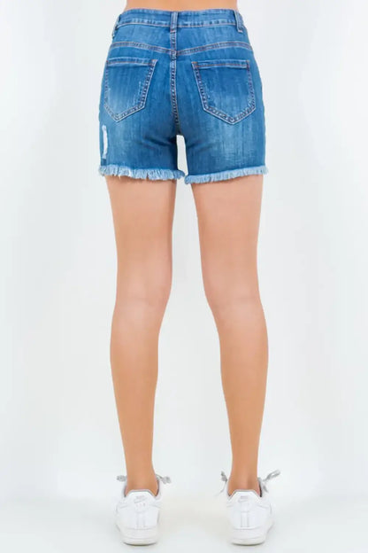 American Bazi high waist distressed denim shorts with frayed hems for a stylish look