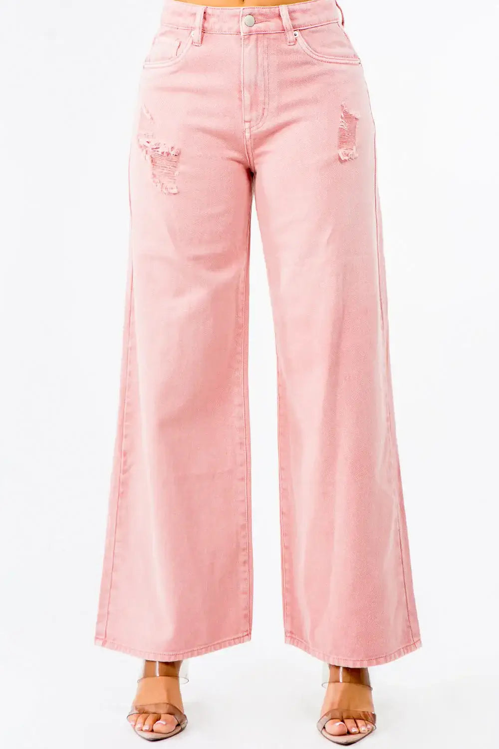 American Bazi High Waist Distressed Wide Leg Jeans - Blush Pink / 1