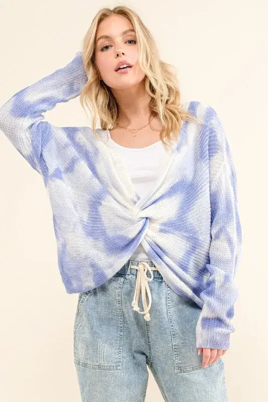 And The Why Blue Tie Dye Twisted Sweater