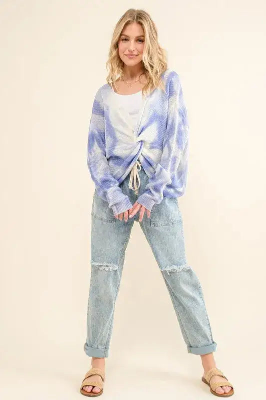 And The Why Blue Tie Dye Twisted Sweater