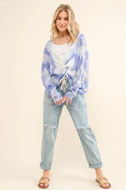 And The Why Blue Tie Dye Twisted Sweater