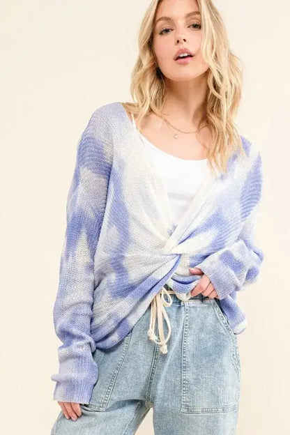 And The Why Blue Tie Dye Twisted Sweater