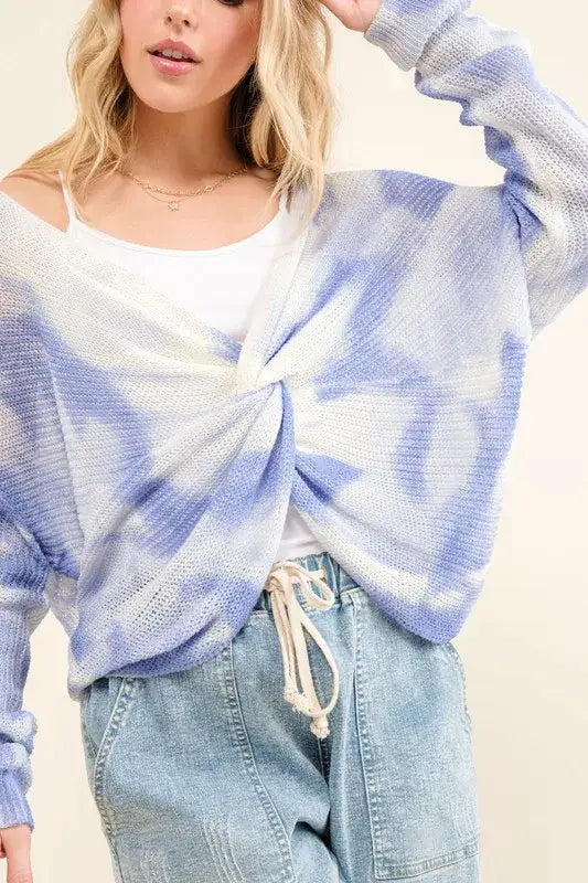 And The Why Blue Tie Dye Twisted Sweater