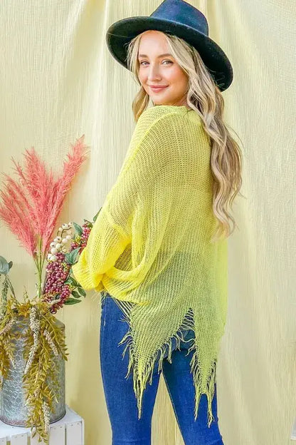 And The Why Distressed Mesh V Neck Spring Sweater Cover Up