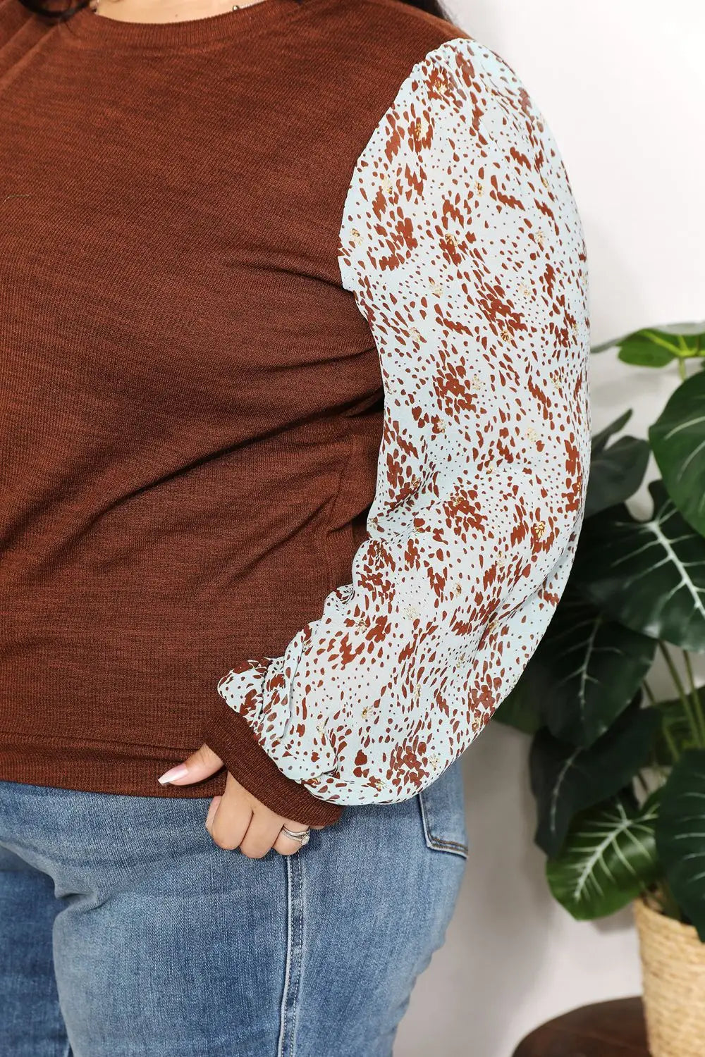 And The Why Full Size Foil Printed Sleeve Top