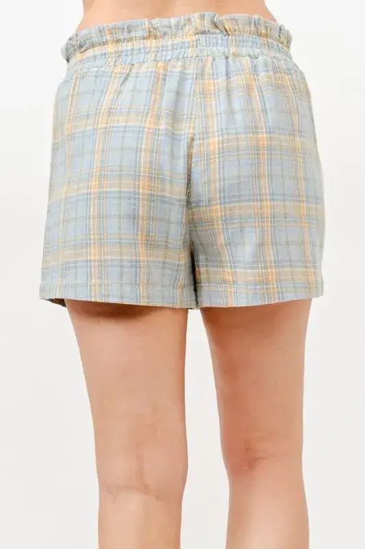 And The Why Plaid Print Smocked Detail Casual Shorts