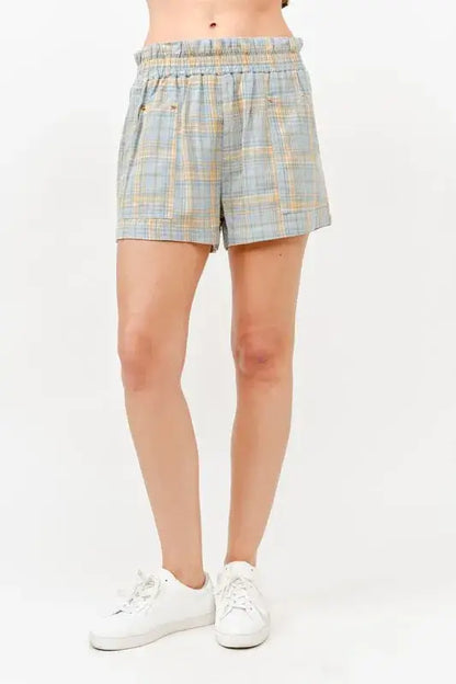 And The Why Plaid Print Smocked Detail Casual Shorts
