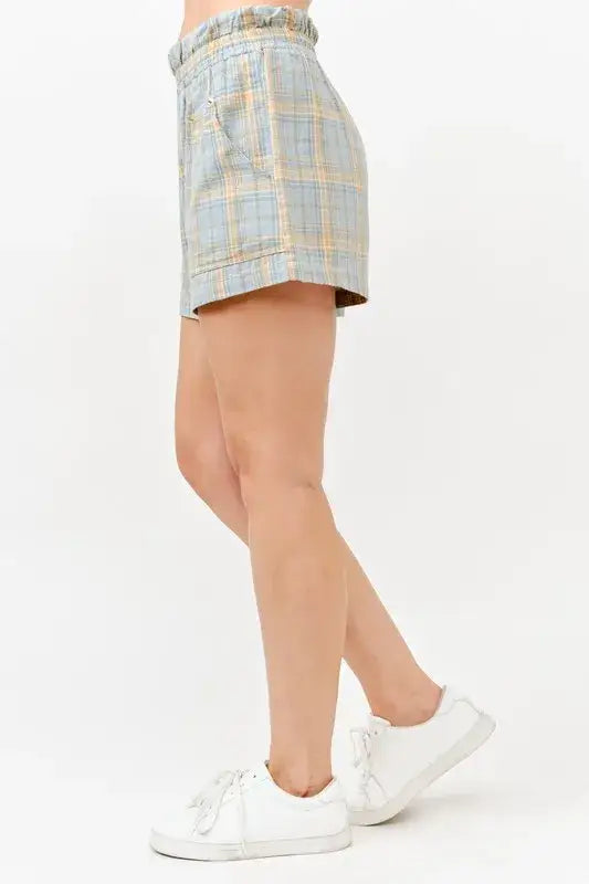 And The Why Plaid Print Smocked Detail Casual Shorts