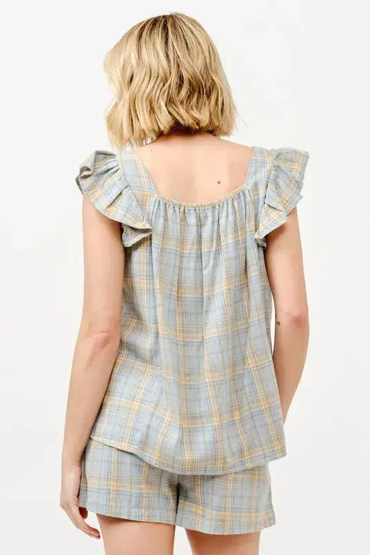 And The Why Plaid Print Smocked Detail Casual Shorts