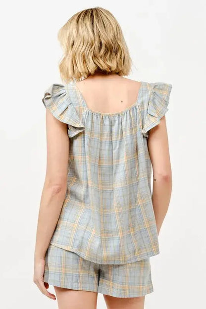 And The Why Plaid Print Smocked Detail Casual Shorts