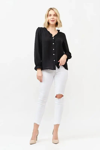 And The Why Polka Dot Ruffle Detailed Blouse Top