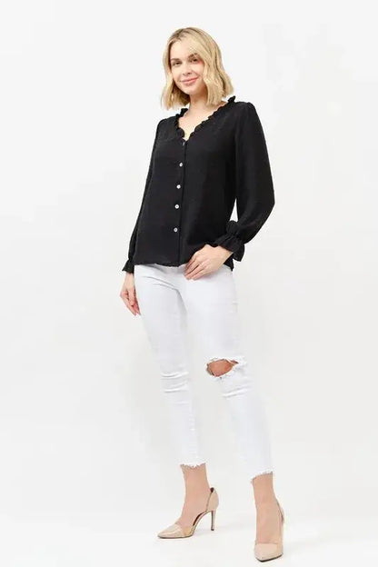 And The Why Polka Dot Ruffle Detailed Blouse Top