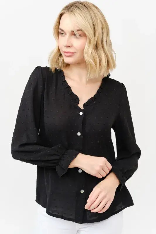 And The Why Polka Dot Ruffle Detailed Blouse Top