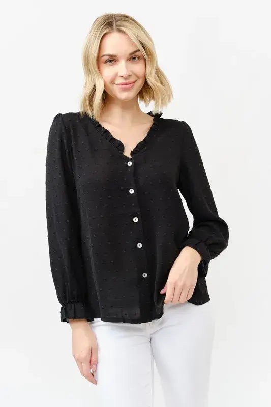 And The Why Polka Dot Ruffle Detailed Blouse Top