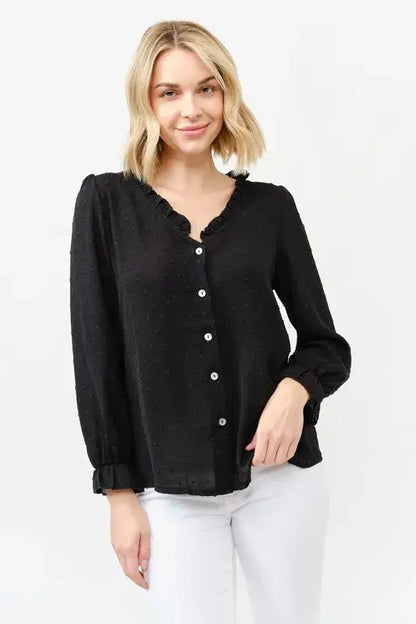 And The Why Polka Dot Ruffle Detailed Blouse Top