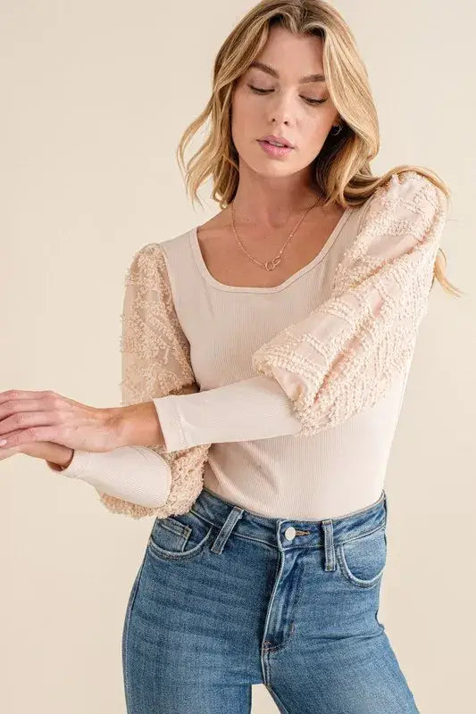 And The Why Textured Puff Sleeve Bodysuit
