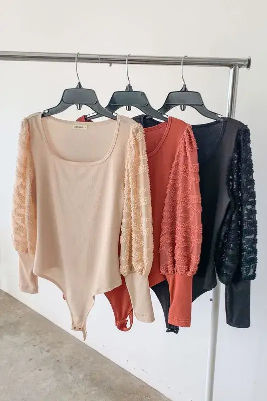 And The Why Textured Puff Sleeve Bodysuit