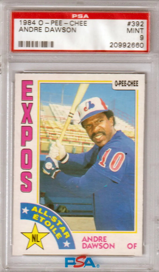 Graded Andre Dawson baseball card in mint condition from Columbia Hobby display
