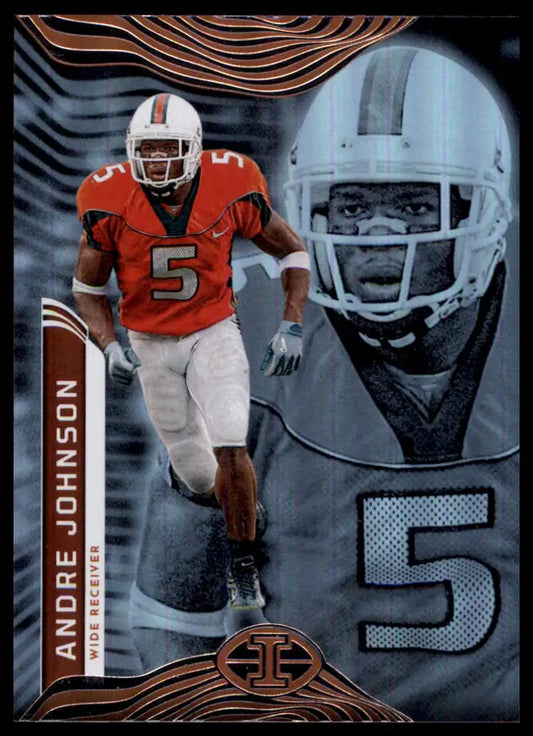 Football card featuring Andre Johnson from Panini Chronicles Draft Picks Miami Hurricanes