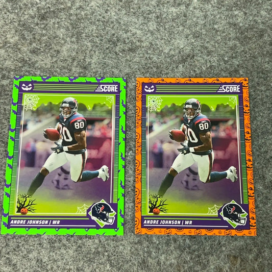 Limited edition Halloween-themed football trading cards featuring Andre Johnson from the 2024 Houston Texans set