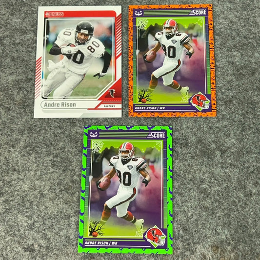 Andre Rison Atlanta football trading cards with Halloween-themed designs for Rison Atlanta Falcons