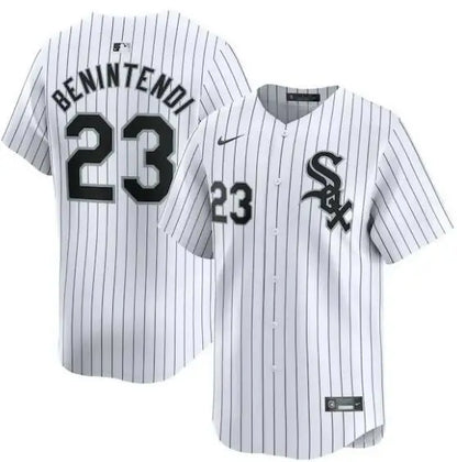 White pinstripe baseball jersey from Andrew Benintendi Chicago White Sox Nike Home Limited Player Jersey