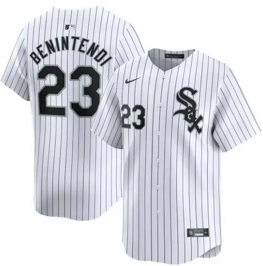 White pinstripe baseball jersey from Andrew Benintendi Chicago White Sox Nike Home Limited Player Jersey