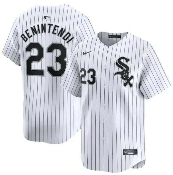 White pinstripe baseball jersey from Andrew Benintendi Chicago White Sox Nike Road Limited Player Jersey
