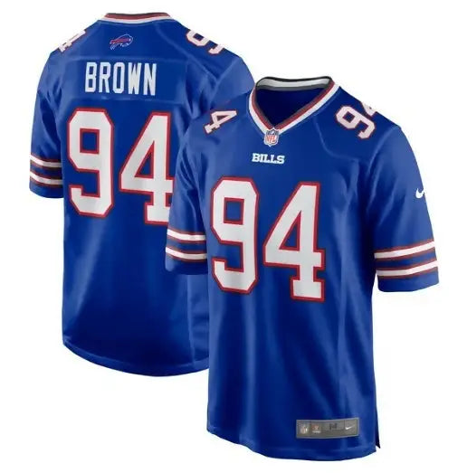 Blue Buffalo Bills Nike Game Jersey worn by Andrew Brown in royal color