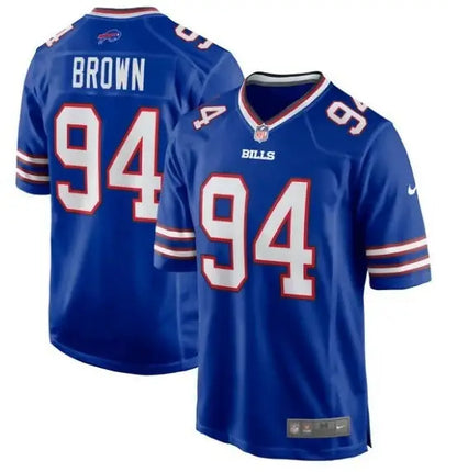 Blue Buffalo Bills Nike Game Jersey with number 94 displayed in product Andrew Brown Royal