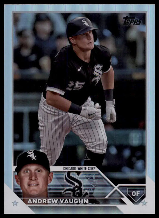 Andrew Vaughn baseball card from 2023 Topps Rainbow Foil series featuring Chicago White Sox