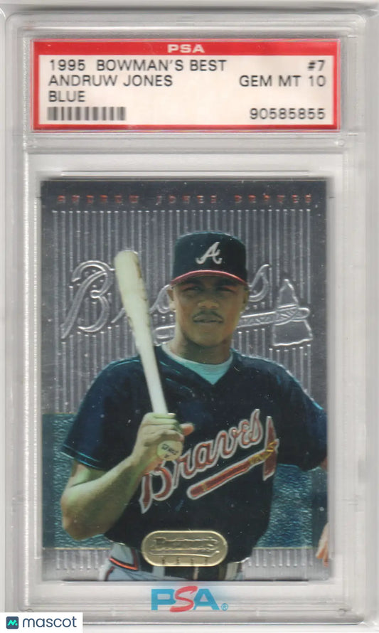 Graded Andruw Jones 1995 Bowman’s Best Blue RC Rookie card in PSA 10 GEM MINT from Columbia Hobby