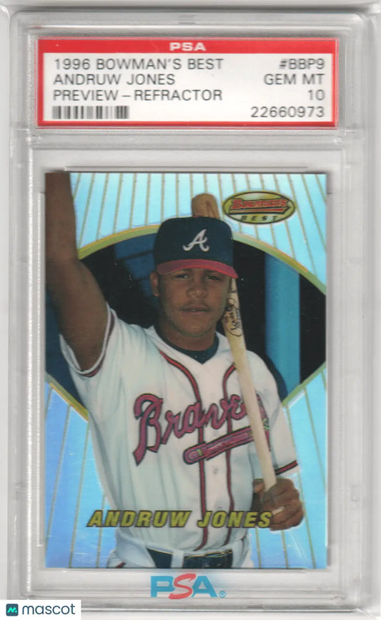 Graded Andruw Jones baseball card from Columbia Hobby BBP9 Refractor PSA 10 Best Preview
