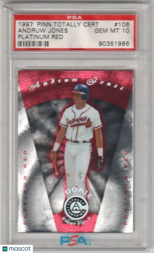 Graded Andruw Jones baseball card Pinnacle Totally Certified Platinum Red PSA 10