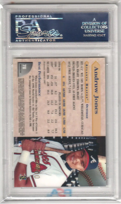 Graded Andruw Jones 1998 Bowman’s Best Refractor PSA 10 GEM MINT baseball card from Columbia Hobby