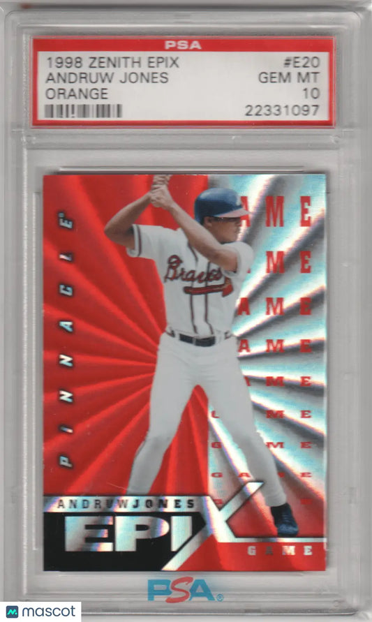 Graded Andrew Jones baseball card from Pinnacle Zenith Epix Orange at Columbia Hobby