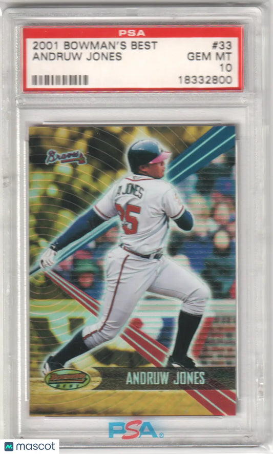 Graded Andruw Jones baseball card from Bowman’s Best 2001, PSA 10 GEM MINT, Columbia Hobby