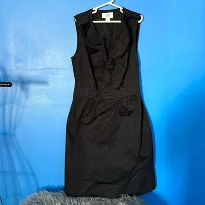 Ann Taylor LOFT black sleeveless dress with ruffled neckline and waist detail for career wear