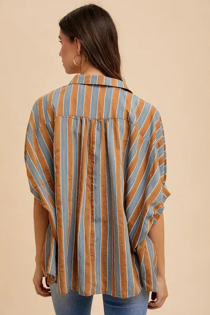 Annie Wear Oversized Drop Shoulder Striped Woven Shirt