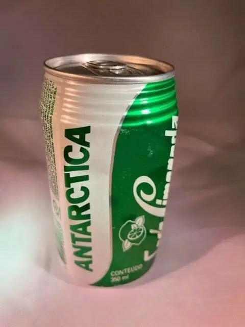 Crushed Antarctica Guaraná can of Antarctica Soda Limonada 12oz aluminum packaging